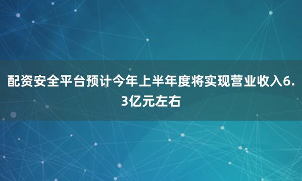 配资安全平台预计今年上半年度将实现营业收入6.3亿元左右