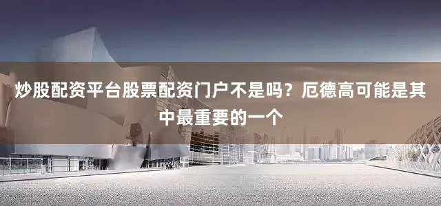炒股配资平台股票配资门户不是吗？厄德高可能是其中最重要的一个